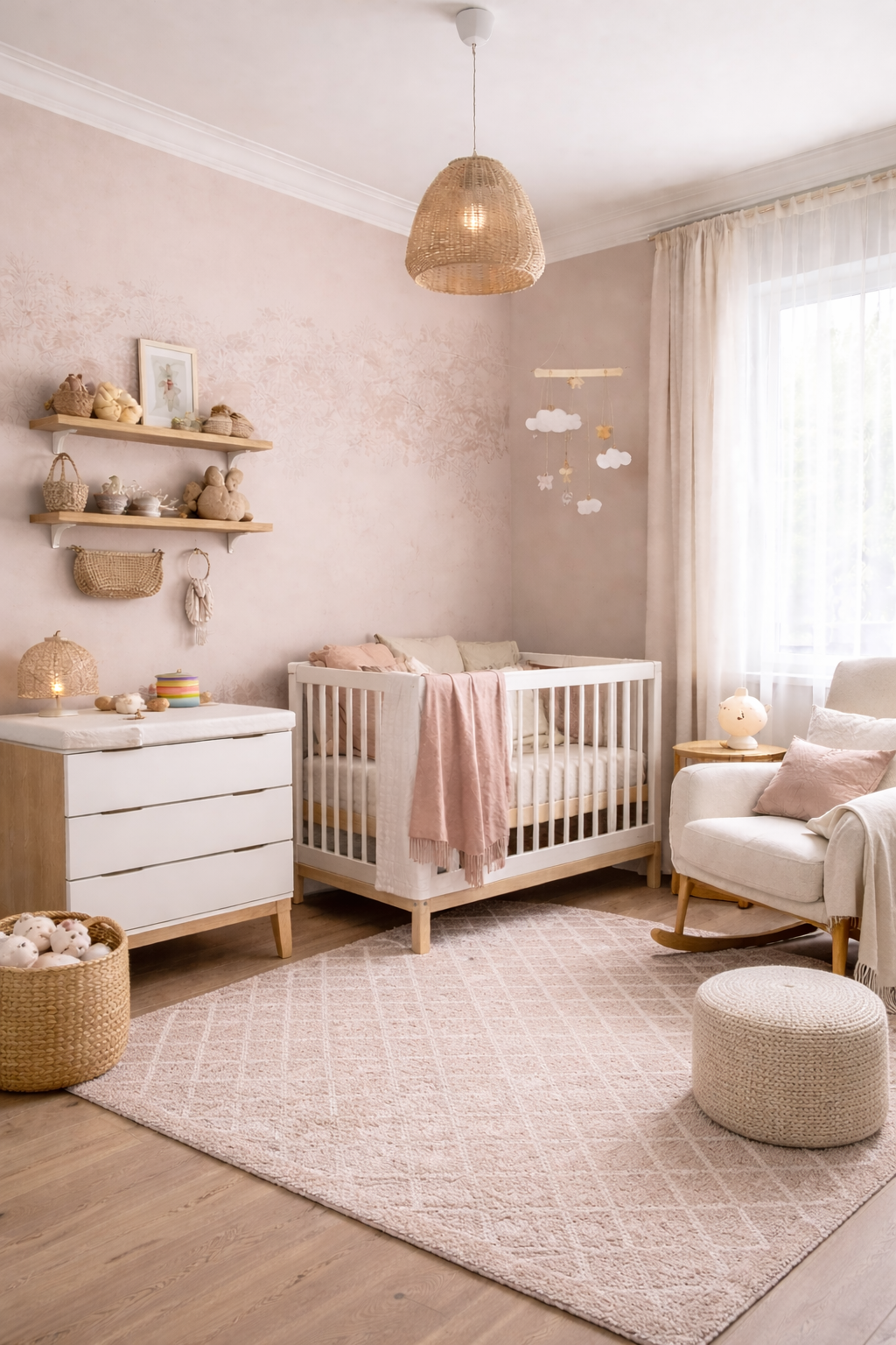 Chambre pour bébé rose poudre clair
