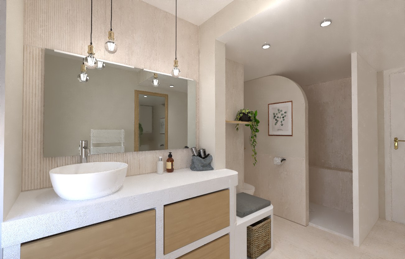 Rendu 3D d'un projet de rénovation de salle de bain à Narbonne, réalisé par Abely Conception